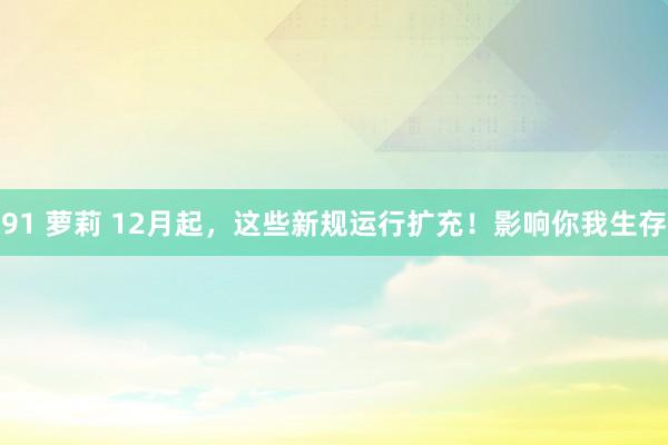 91 萝莉 12月起，这些新规运行扩充！影响你我生存
