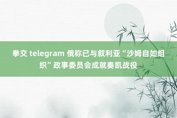拳交 telegram 俄称已与叙利亚“沙姆自如组织”政事委员会成就奏凯战役