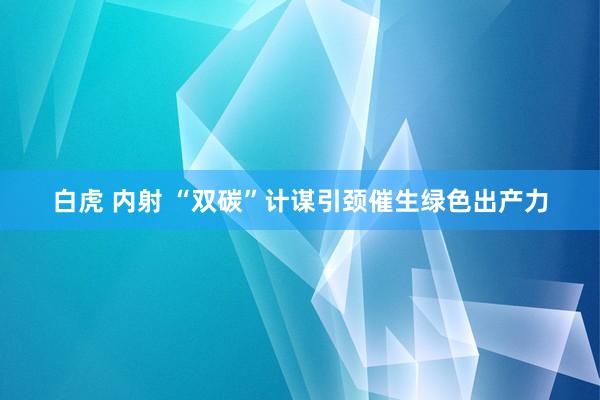 白虎 内射 “双碳”计谋引颈催生绿色出产力