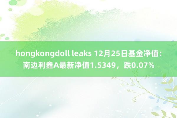 hongkongdoll leaks 12月25日基金净值：南边利鑫A最新净值1.5349，跌0.07%