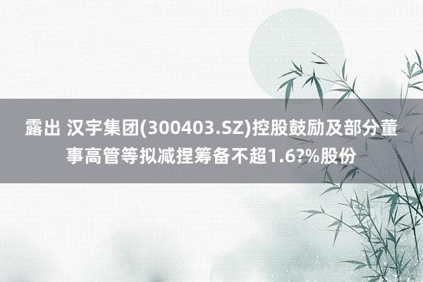露出 汉宇集团(300403.SZ)控股鼓励及部分董事高管等拟减捏筹备不超1.6?%股份